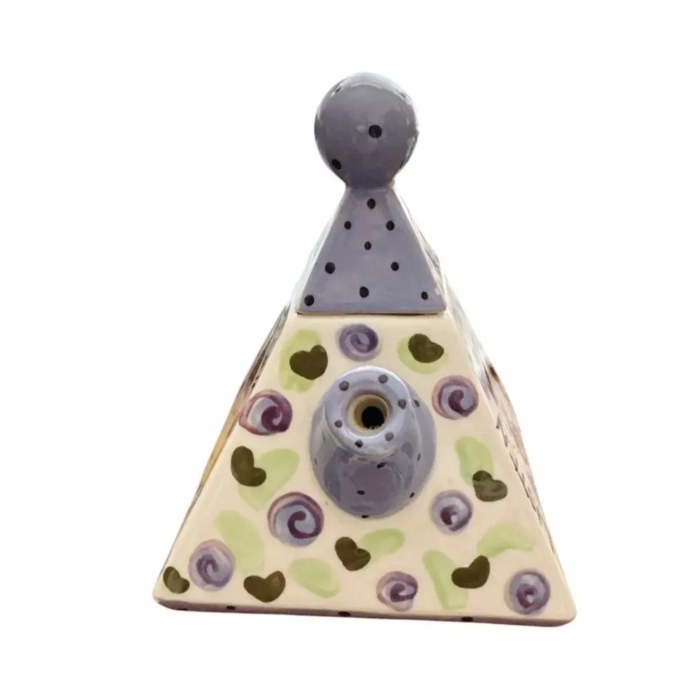 Vintage Hand Painted Ceramic Pyramid Shaped Teapot